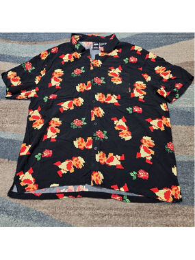 Super Mario Button Up Shirt Mens XXL All Over Print Pixel Hawaiian Black